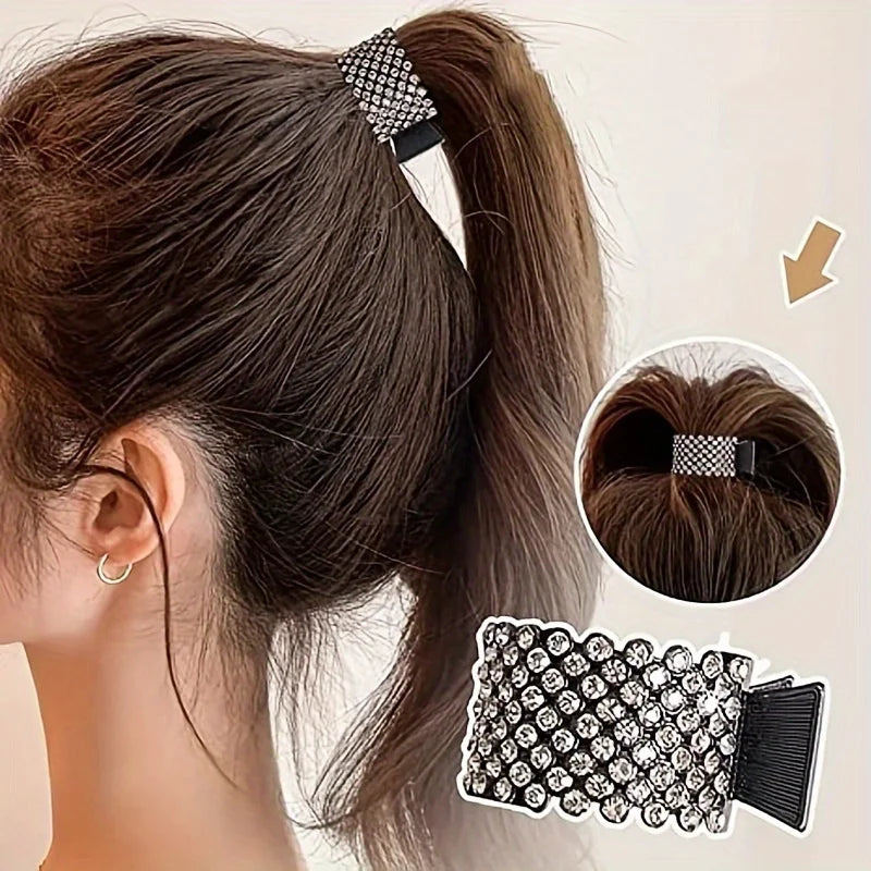 Pince à cheveux tendance en métal avec perles et strass pour femmes et filles, mini support pour queue de cheval haute, pinces à cheveux en cristal, élégante, pour fête
