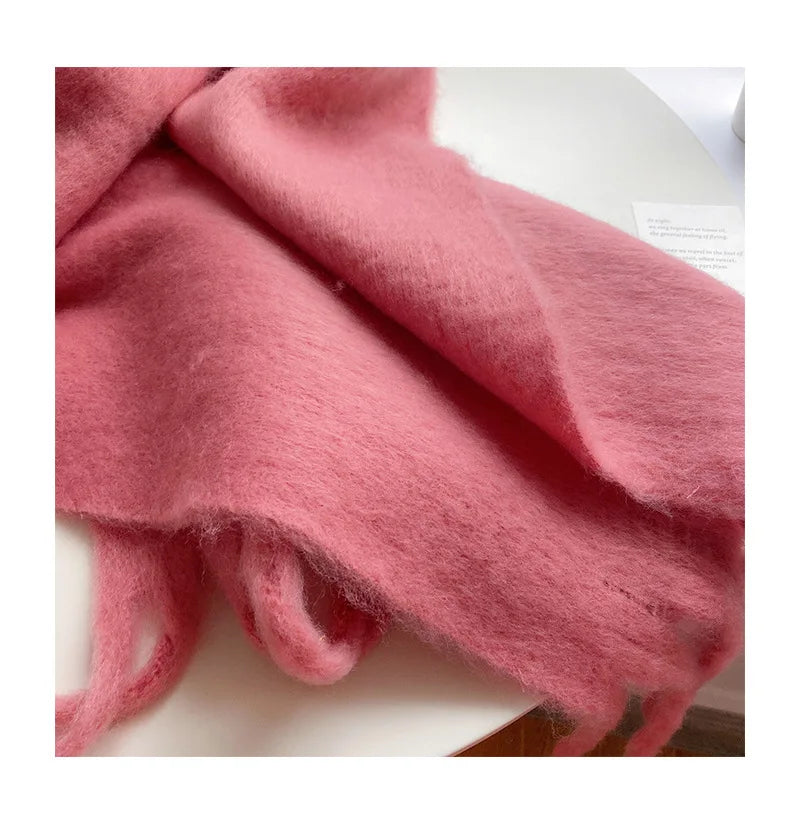 Luxury Cashmere Bright Solid Colors Women Scarf Winter Shawl and Wrap Bandana Pashmina Tassel Female Foulard Thick Blanket
