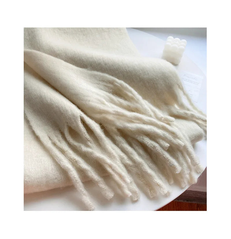Luxury Cashmere Bright Solid Colors Women Scarf Winter Shawl and Wrap Bandana Pashmina Tassel Female Foulard Thick Blanket