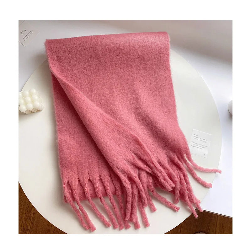 Luxury Cashmere Bright Solid Colors Women Scarf Winter Shawl and Wrap Bandana Pashmina Tassel Female Foulard Thick Blanket
