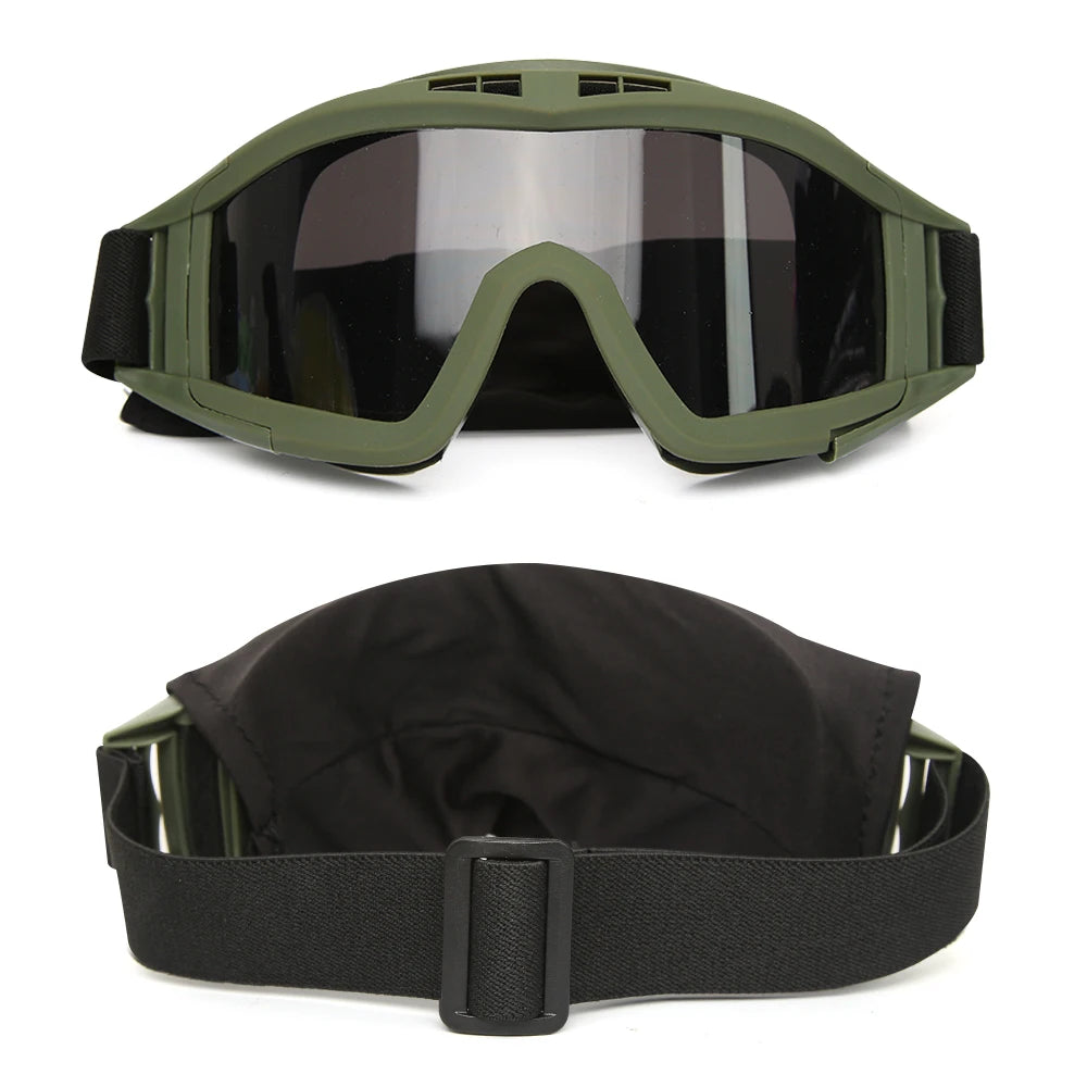 Outdoor Airsoft Tactical Goggles 3 Lenses Wind and Dust Resistant Shooting Motocross Mountaineering Glasses CS Safety Protection