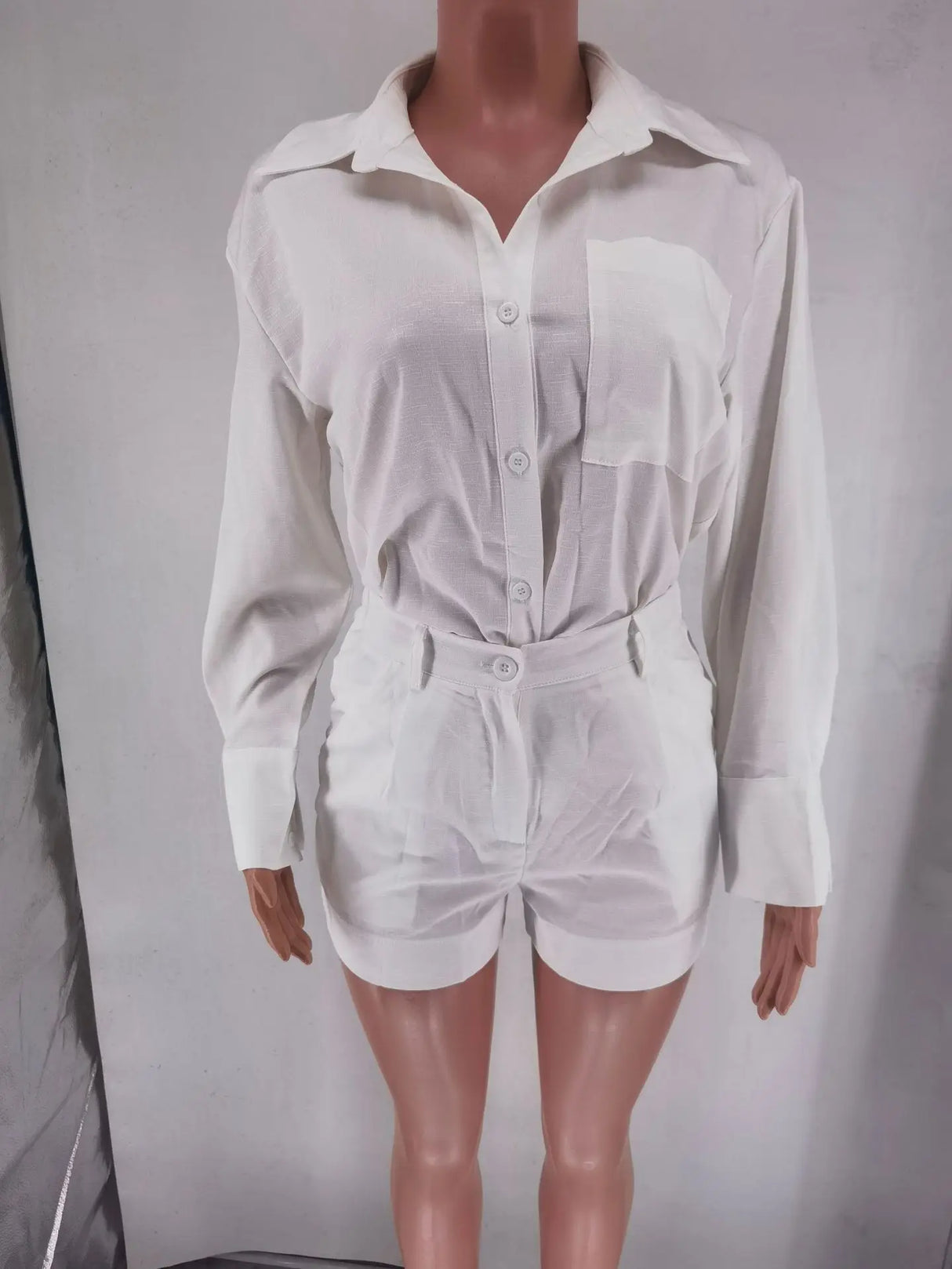 Women Summer Shorts Sets Long Sleeve Blouses with Short Pants 2 Pieces Set Lightweight Shirts Tracksuit Casual Loose Outfits