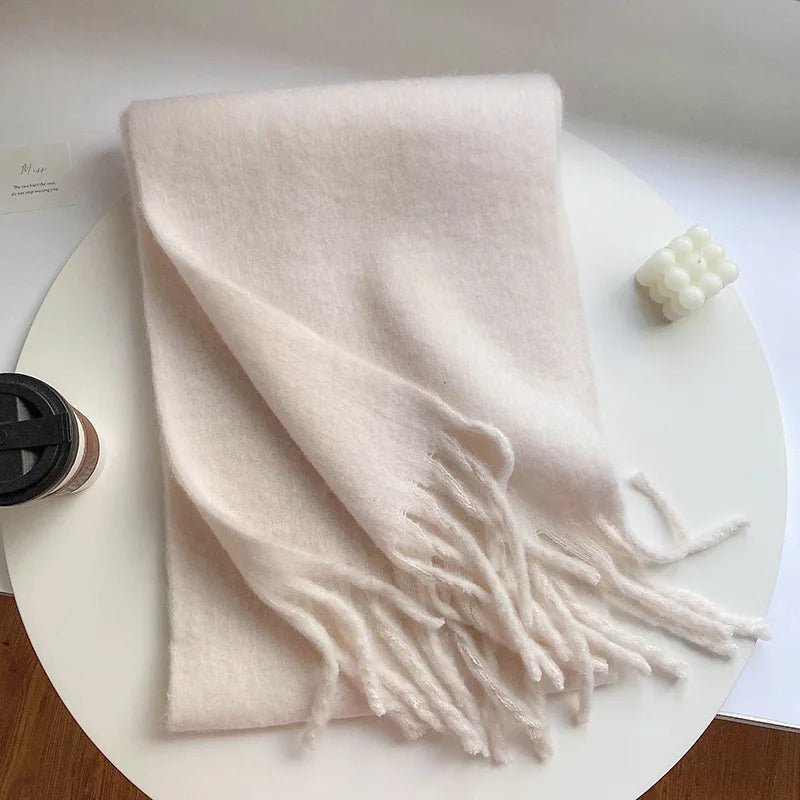 Luxury Cashmere Bright Solid Colors Women Scarf Winter Shawl and Wrap Bandana Pashmina Tassel Female Foulard Thick Blanket