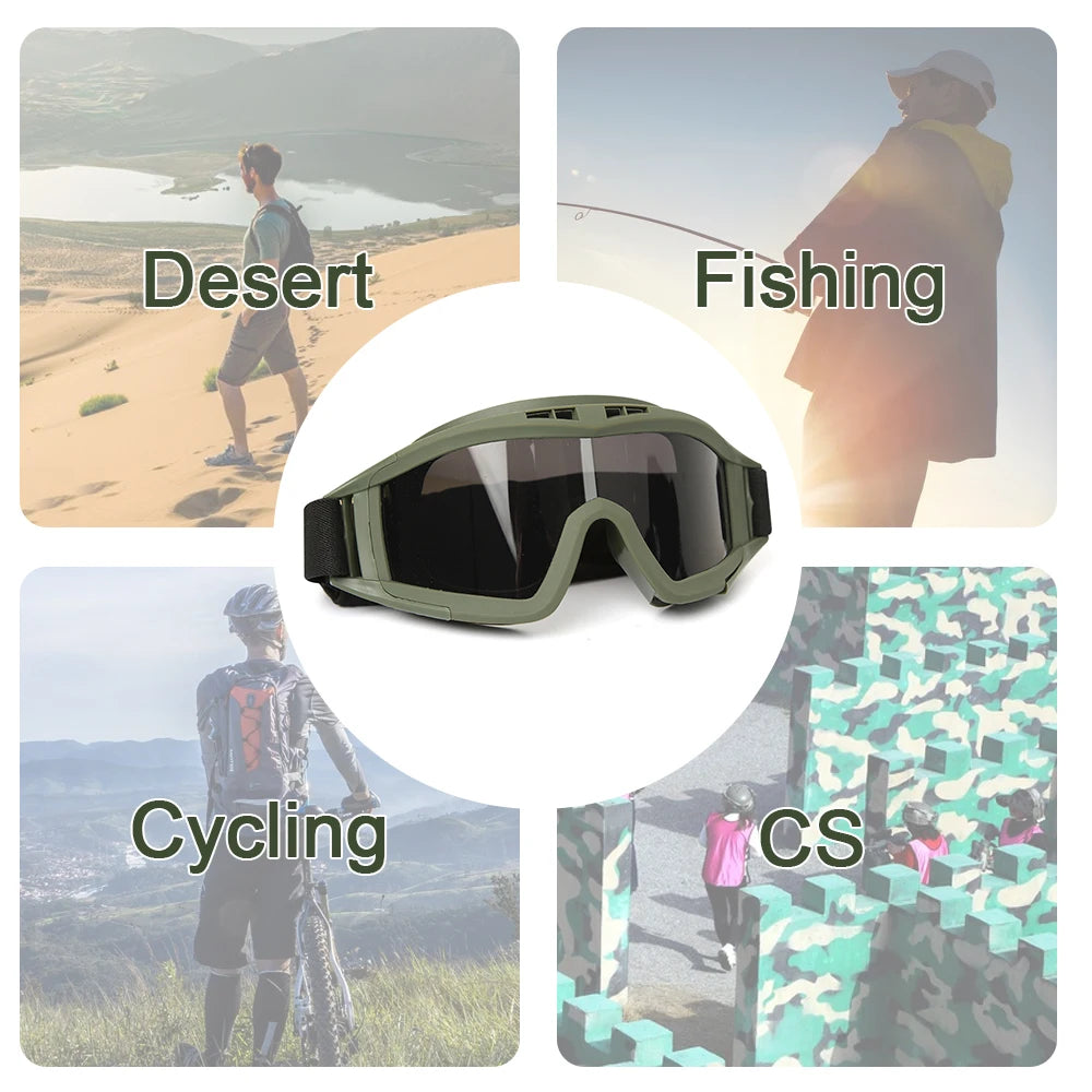 Outdoor Airsoft Tactical Goggles 3 Lenses Wind and Dust Resistant Shooting Motocross Mountaineering Glasses CS Safety Protection