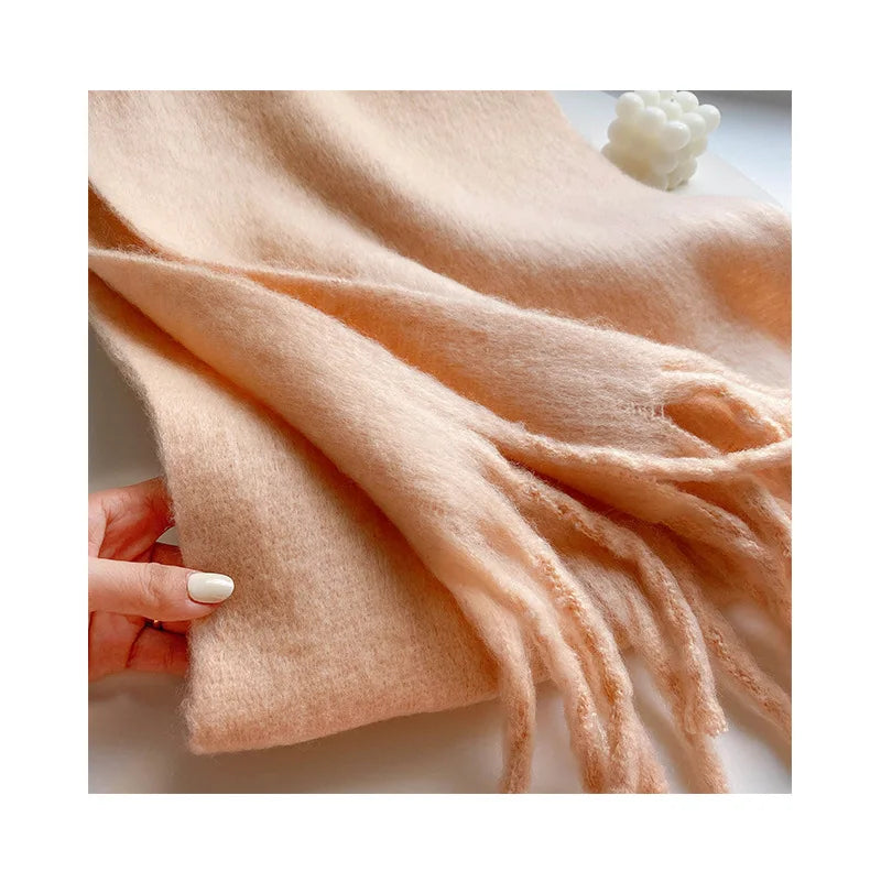 Luxury Cashmere Bright Solid Colors Women Scarf Winter Shawl and Wrap Bandana Pashmina Tassel Female Foulard Thick Blanket