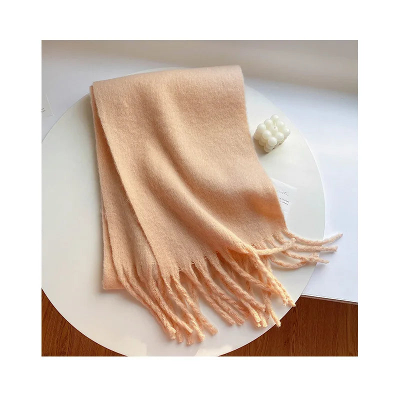 Luxury Cashmere Bright Solid Colors Women Scarf Winter Shawl and Wrap Bandana Pashmina Tassel Female Foulard Thick Blanket
