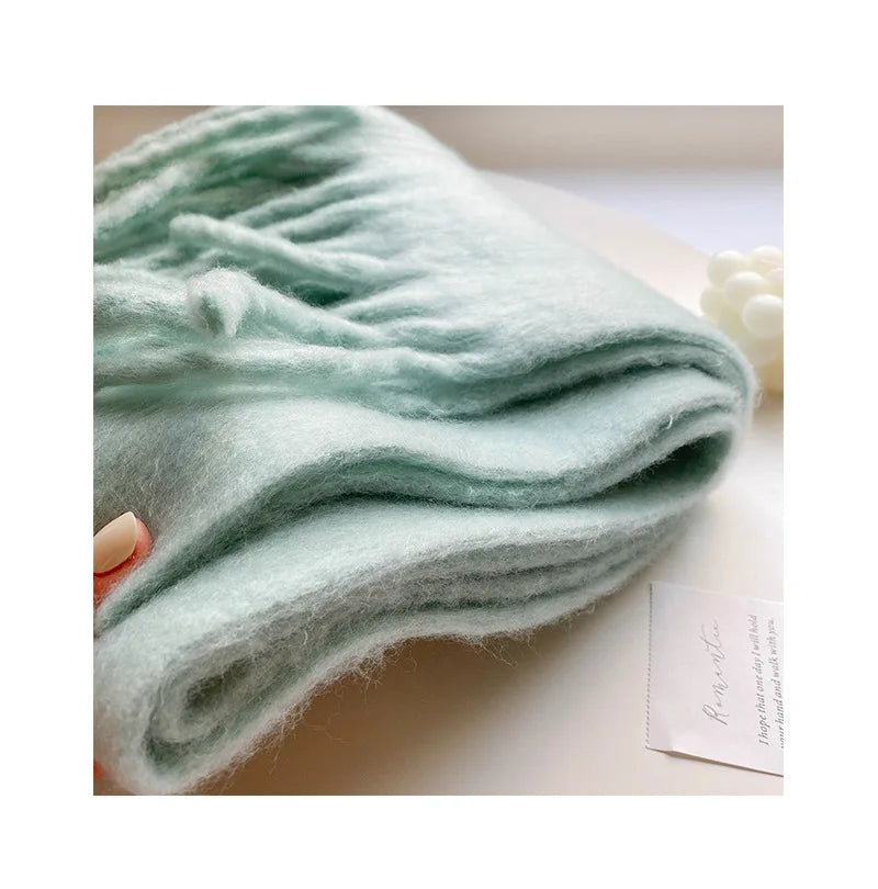 Luxury Cashmere Bright Solid Colors Women Scarf Winter Shawl and Wrap Bandana Pashmina Tassel Female Foulard Thick Blanket