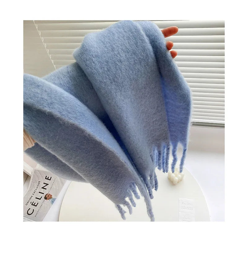Luxury Cashmere Bright Solid Colors Women Scarf Winter Shawl and Wrap Bandana Pashmina Tassel Female Foulard Thick Blanket