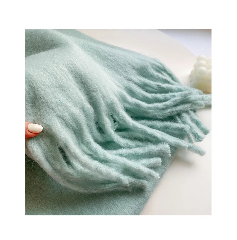 Luxury Cashmere Bright Solid Colors Women Scarf Winter Shawl and Wrap Bandana Pashmina Tassel Female Foulard Thick Blanket