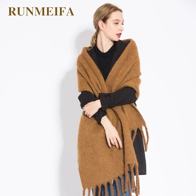 Luxury Cashmere Bright Solid Colors Women Scarf Winter Shawl and Wrap Bandana Pashmina Tassel Female Foulard Thick Blanket