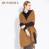 Luxury Cashmere Bright Solid Colors Women Scarf Winter Shawl and Wrap Bandana Pashmina Tassel Female Foulard Thick Blanket