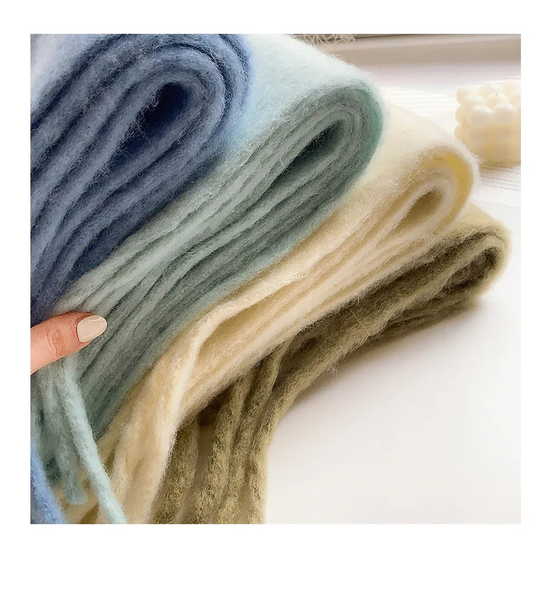 Luxury Cashmere Bright Solid Colors Women Scarf Winter Shawl and Wrap Bandana Pashmina Tassel Female Foulard Thick Blanket