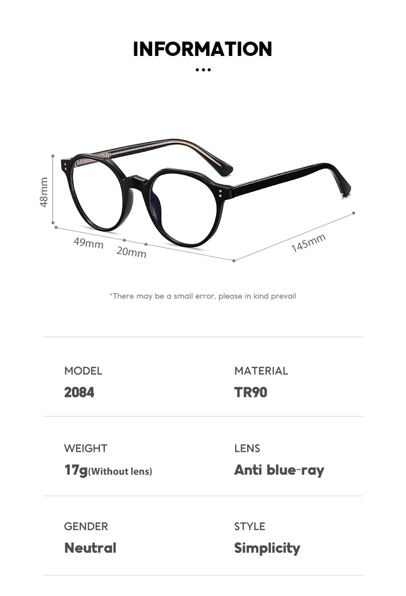 2022 Trending Blue Light Blocking Men's Retro Glasses TR90 Anti Radiation Eyeglasses Women Round Transparent Fashion Eyewear
