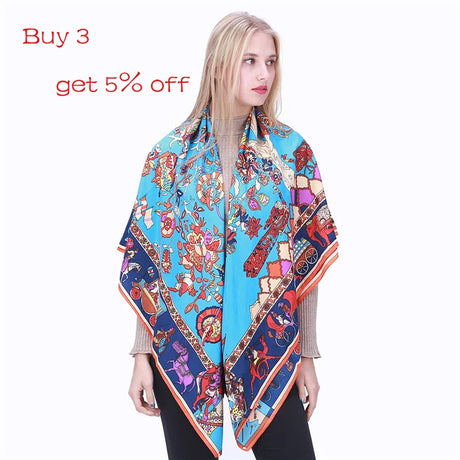 LESIDA Pure Silk Scarf Women Large Shawls Stoles Tree Print Square Scarves Echarpes Foulards Femme Wrap Bandanas 130*130CM 1303