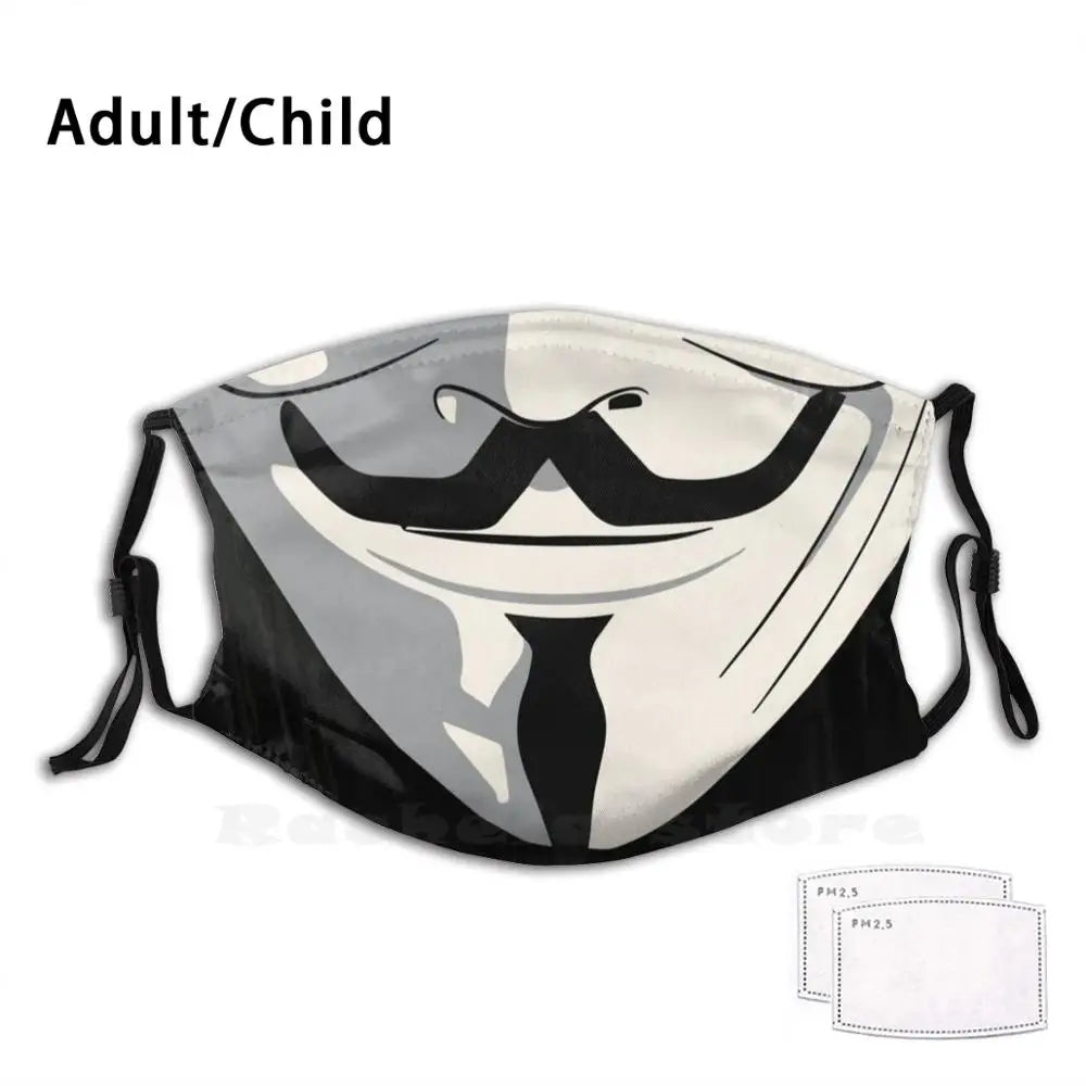 V Revolution Mask Funny Print Reusable Pm2.181 Filter Face Mask Funny Fun Nerdy Revenge V For Vendetta Anonymous V For Vendetta