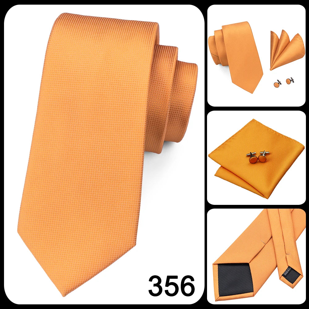 Hi-Tie Men's Tie Set Orange Black Paisley Silk Wedding Ties For Men New Fashion Design Quality Hanky Cufflinks Set Dropshipping