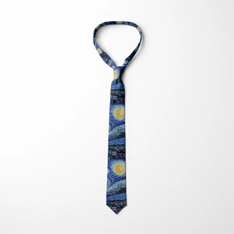 New Oil Painting Animal Map Tie For Men 8cm Wide Polyester High Quality Shirt Accessories Lightning Print Fashion Men's Neck Tie