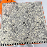 Manual Hand Rolled Twill Silk Scarf Women Hopi Print Square Scarves Wraps Echarpes Curled Foulards Femme Bandana Hijabs 90x90CM