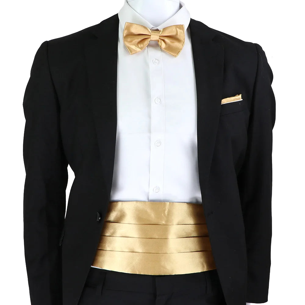 New Fashion Mens Cummerbund Bow Tie Brooch Set Black Red Blue   Waist Seal For Formal Tuxedo Business Suit Dinner Accessories