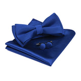 Solid Bow Tie Set Different Size Up and Down Men's Plain Bowtie Handkerchief Cufflinks Gift Box Set For Men Wedding Fashion Ties