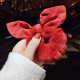 Women Girl Cute Cartoon Hair Scrunchies Panda Cows Cat Rabbit Plush Elastic Hair Bands Sweet Pontail Ties Christmas Accessories