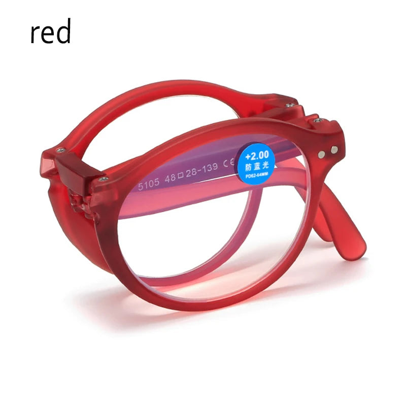 Fashion Design Blue Light Blocking Reading Glasses Men Women Folding Round Frame  Presbyopic Eyeglasses with Case  +1.0~4.0