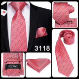 Hi-Tie Solid Rose Pink Coral Paisley Mens Silk Wedding Tie Fashion Design Necktie For Men Quality Hanky Cufflink Business Party