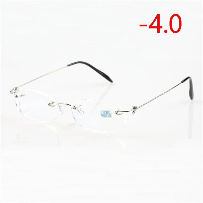 Frameless Nearsighted Glasses Finished Women Men Metal Leg Rimless Square Diopter Eyeglasses  -1.0 -1.5 -2.0 -2.5 -3.0 -3.5 -4.0