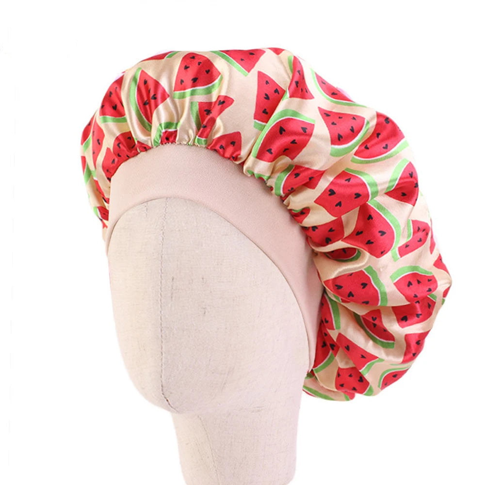 Kids Girls Sleep Cap Floral Print Hair Bonnet Satin Night Sleep Hat Turban Sleeping Hat Children Hair Care Bonnet Nightcap Caps