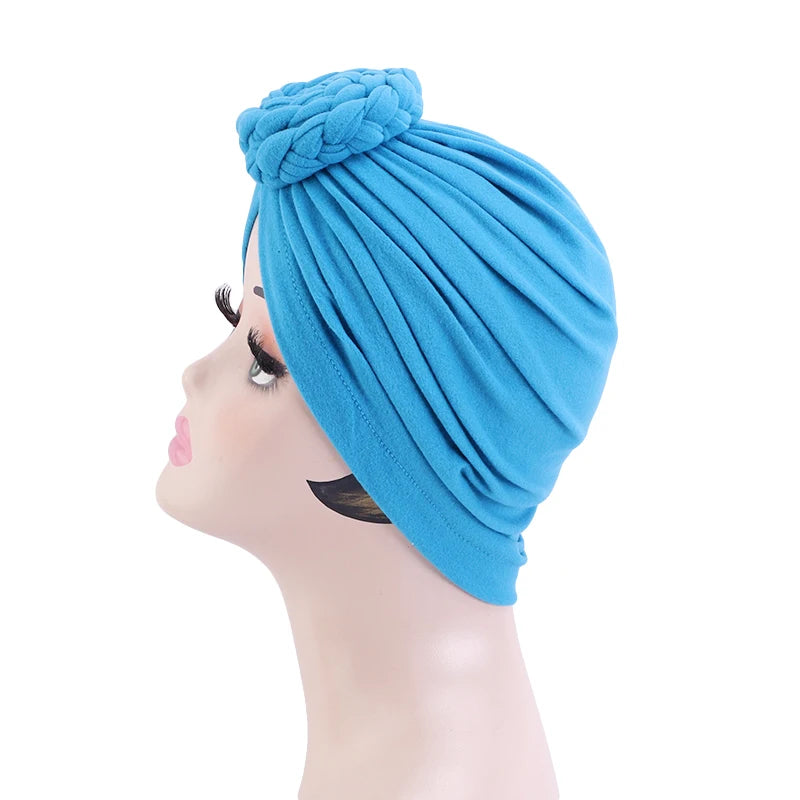 New Women cotton top knotted turban hat bonnet Hijab chemo cap headbands Female Muslim Hat Head Cover Night Cap Hair Accessories