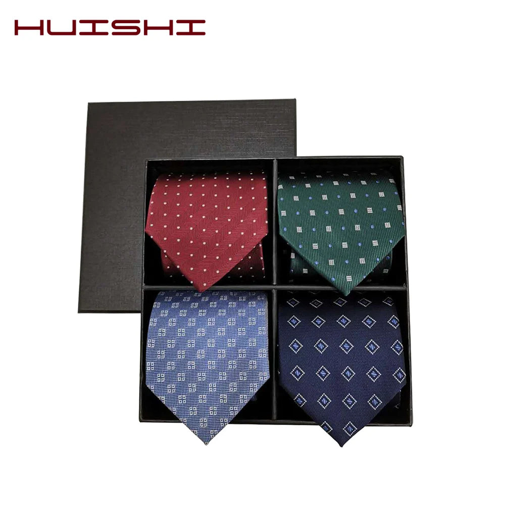 HUISHI 8CM 8 Styles Men's Solid Dark Blue Color Neck Tie 6cm Waterproof Jacquard Necktie Daily Wear Cravat Wedding Party For Men