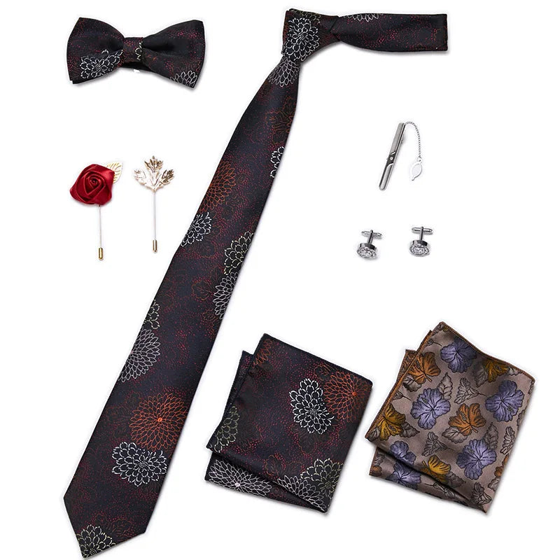 Holiday Gift Box Tie For Men Tie Handkerchief Pocket Squares Cufflink Set Necktie Box Man Dark Grey April Fool's Day