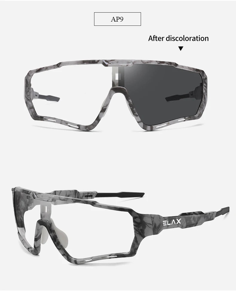 ELAX Brand New Style Photochromic Sunglasses Sports Men Women Mtb Bike Bicycle Eyewear Cycling Glasses
