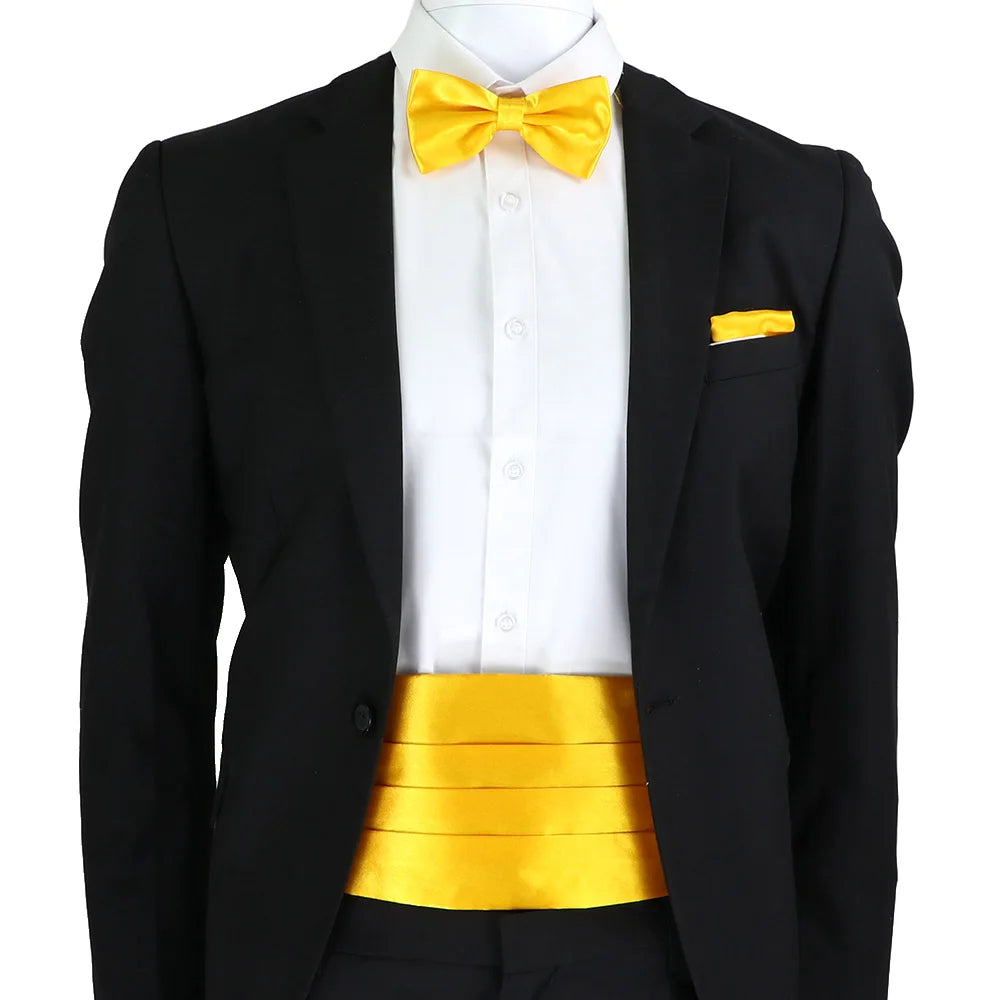 New Fashion Mens Cummerbund Bow Tie Brooch Set Black Red Blue   Waist Seal For Formal Tuxedo Business Suit Dinner Accessories
