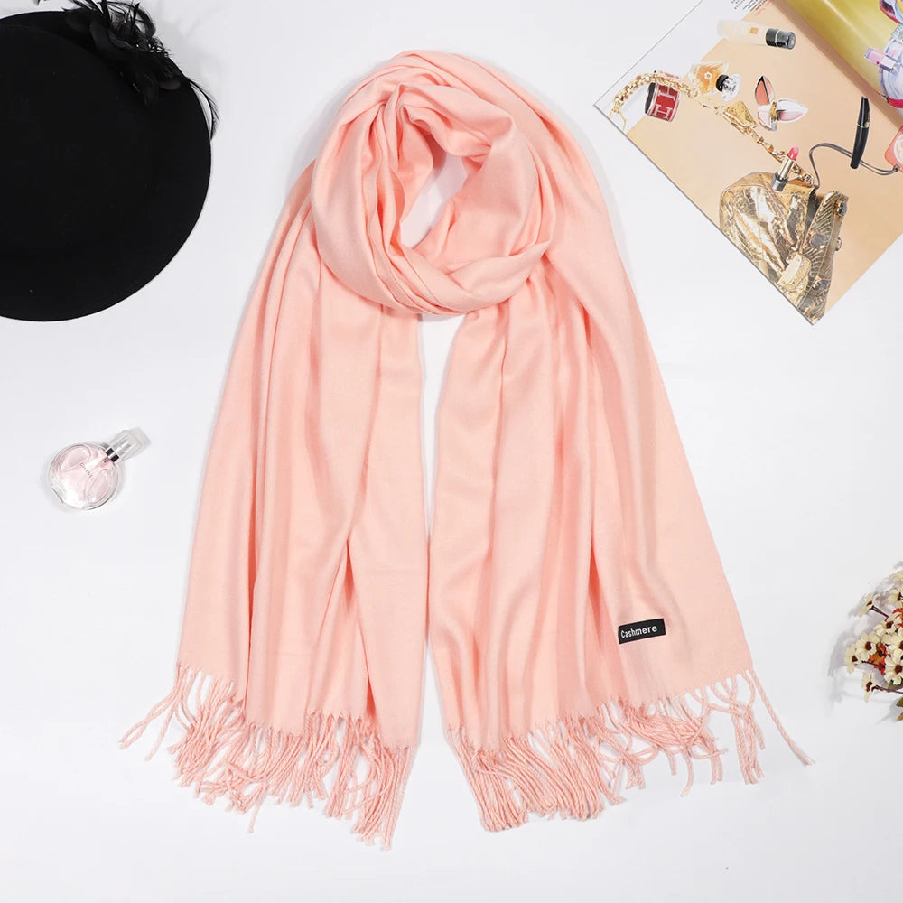 Winter Cashmere Women Scarf Female Luxury Brand Scarves Lady Tassel Bandana Women Solid Shawl Wraps Foulard Tippet Pashmina