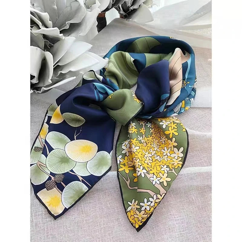 [BYSIFA] New 100% Pure Silk Square Scarf Hijab Fashion Blue Green Women Scarves Shawl Fall Winter Luxury Brand Neck Scarf Cape