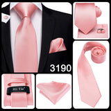 Hi-Tie Solid Rose Pink Coral Paisley Mens Silk Wedding Tie Fashion Design Necktie For Men Quality Hanky Cufflink Business Party