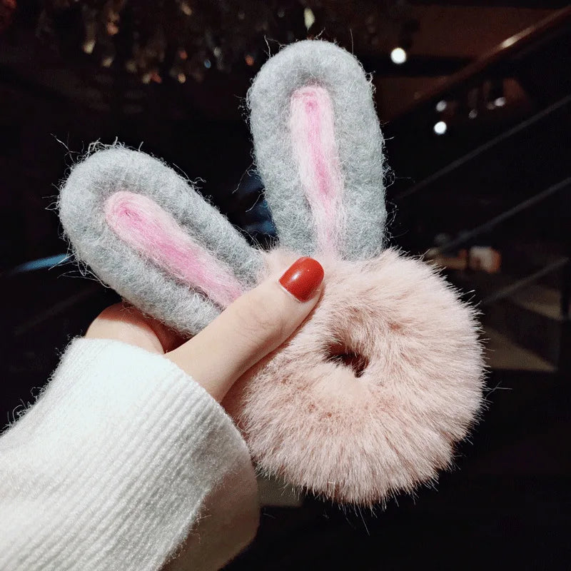 Women Girl Cute Cartoon Hair Scrunchies Panda Cows Cat Rabbit Plush Elastic Hair Bands Sweet Pontail Ties Christmas Accessories