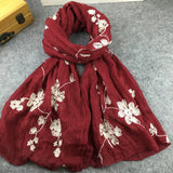 Many Colours Ethnic Embroidery Women Winter Foulard Elegant Flower Long Scarf Bandana Muslim Hijab Shawl Travel