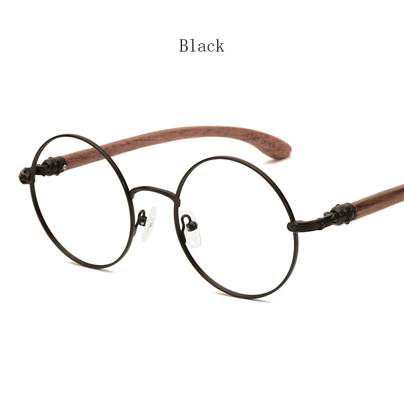 Japan Real Wood Temple Titanium Vintage Round Glasses Frame Men Women Myopia Optical Frames Prescription Frame Oculos De Gafas