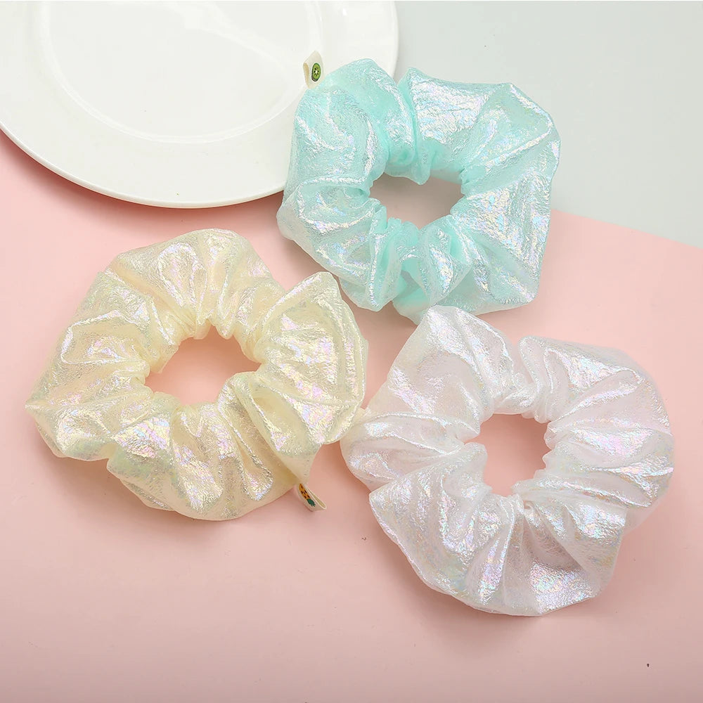 Metallic Laser Elastic Hair Band for Girls Shiny Transparent Scrunchies for Hair Rubber Ties Ponytail Holder Solid Stretch