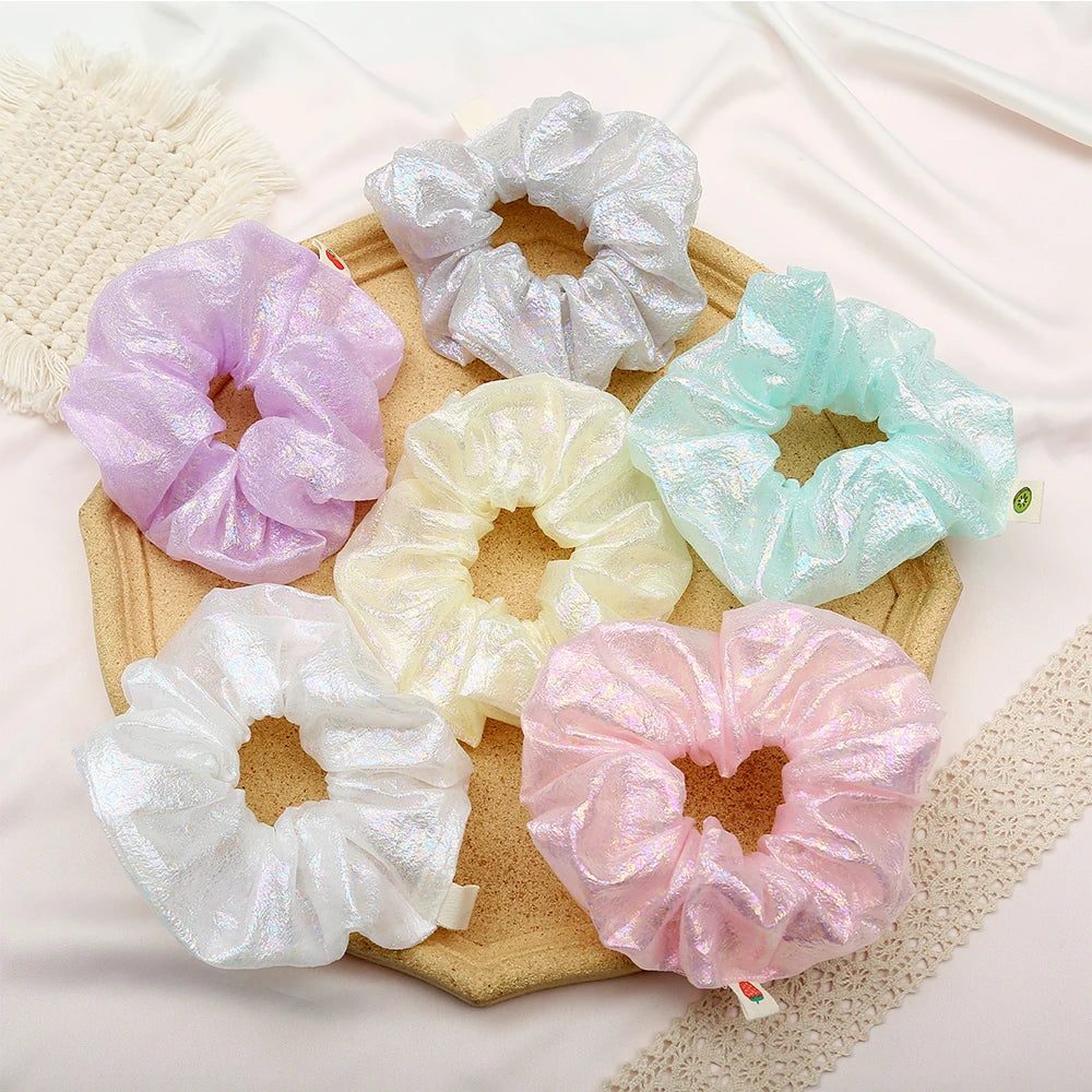 Metallic Laser Elastic Hair Band for Girls Shiny Transparent Scrunchies for Hair Rubber Ties Ponytail Holder Solid Stretch