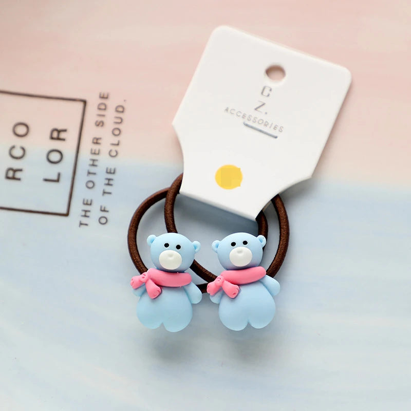 2pcs New Cute Cartoon Christmas Elk Elastic Hair Bands Rubber Hair Rope Tie Girls Hair Scrunchie Ponytail Holder Gum Accessories