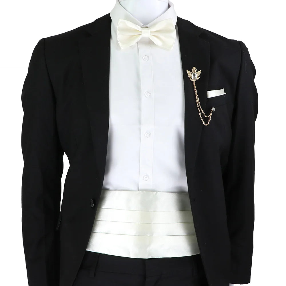 New Fashion Mens Cummerbund Bow Tie Brooch Set Black Red Blue   Waist Seal For Formal Tuxedo Business Suit Dinner Accessories