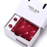 Brand 100% Silk Ties Gift box Office  Men Classic Party Wedding striped 7.5cm Silk Wedding  Floral Tie Necktie Handkerchief Set