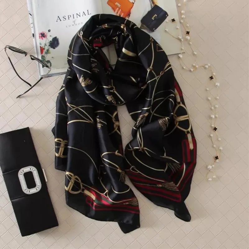 180*90cm Women Silk Female Classic Leopard Scarves Ladies Beach Wrap Chiffon Shawl Soft Sunscreen Foulard Muffler Bandanna Pareo