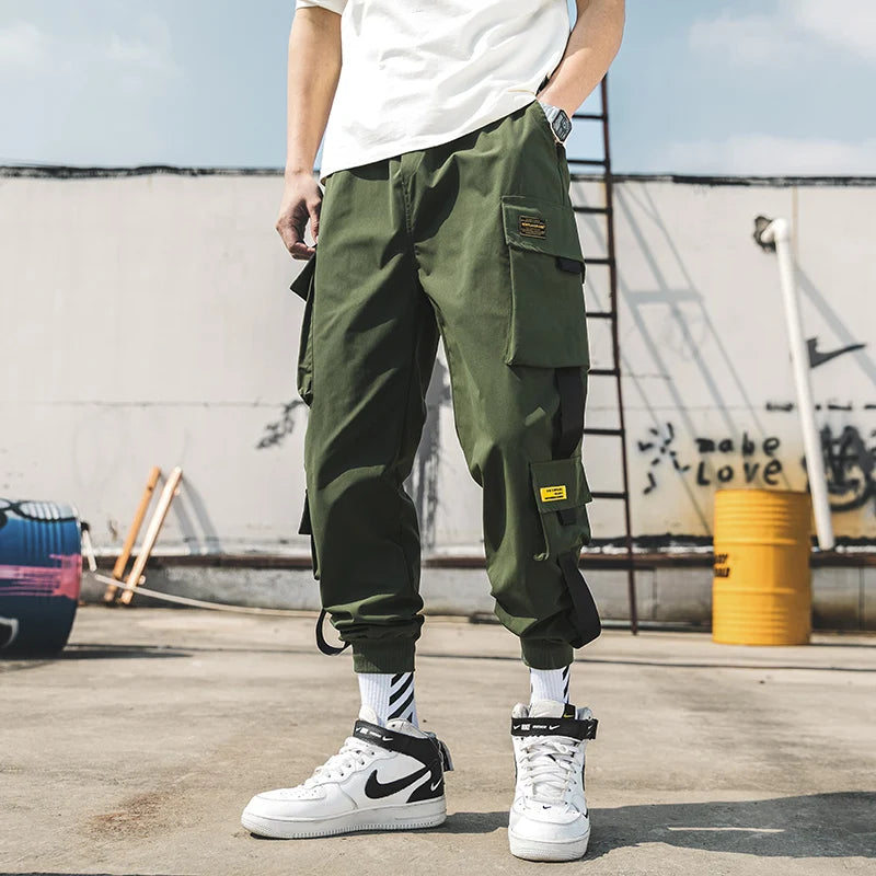 2023 New Hip Hop Joggers Cargo Pants Men Harem Pants Multi-Pocket Ribbons Man Sweatpants Streetwear Casual Mens Pants S-5XL