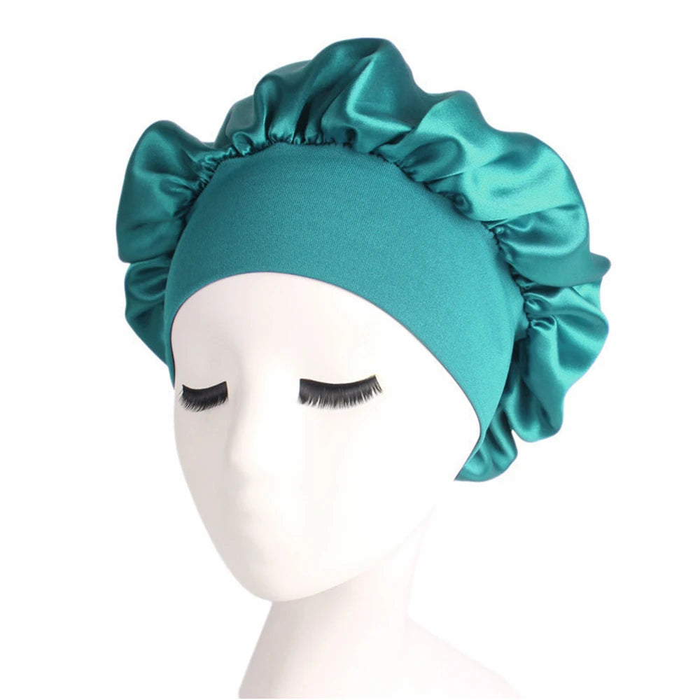 Newly Women's Satin Solid Sleeping Hat Night Hair Care Bonnet Nightcap For Women Men Unisex Cap