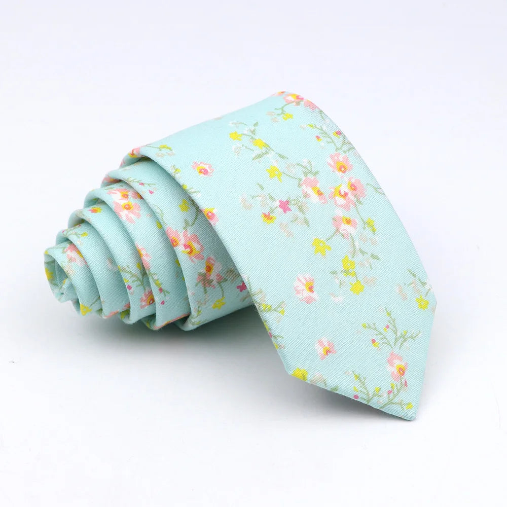 New Floral Tie For Men Women Skinny Casual 100% Cotton Casual Flower Print Skinny Neck Tie For Wedding Party Suits Tie Cravat