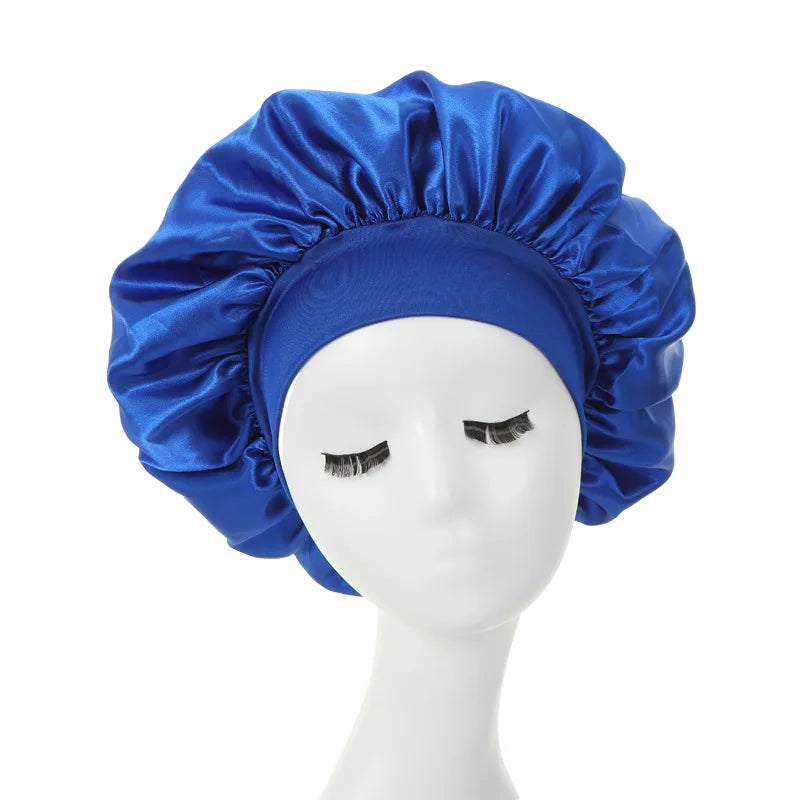 Women Satin Bonnet Spandex Wide Stretchy Band Bonnet Satin Cheveux Nuit Silk Sleeping Night Cap Bonnets for Women